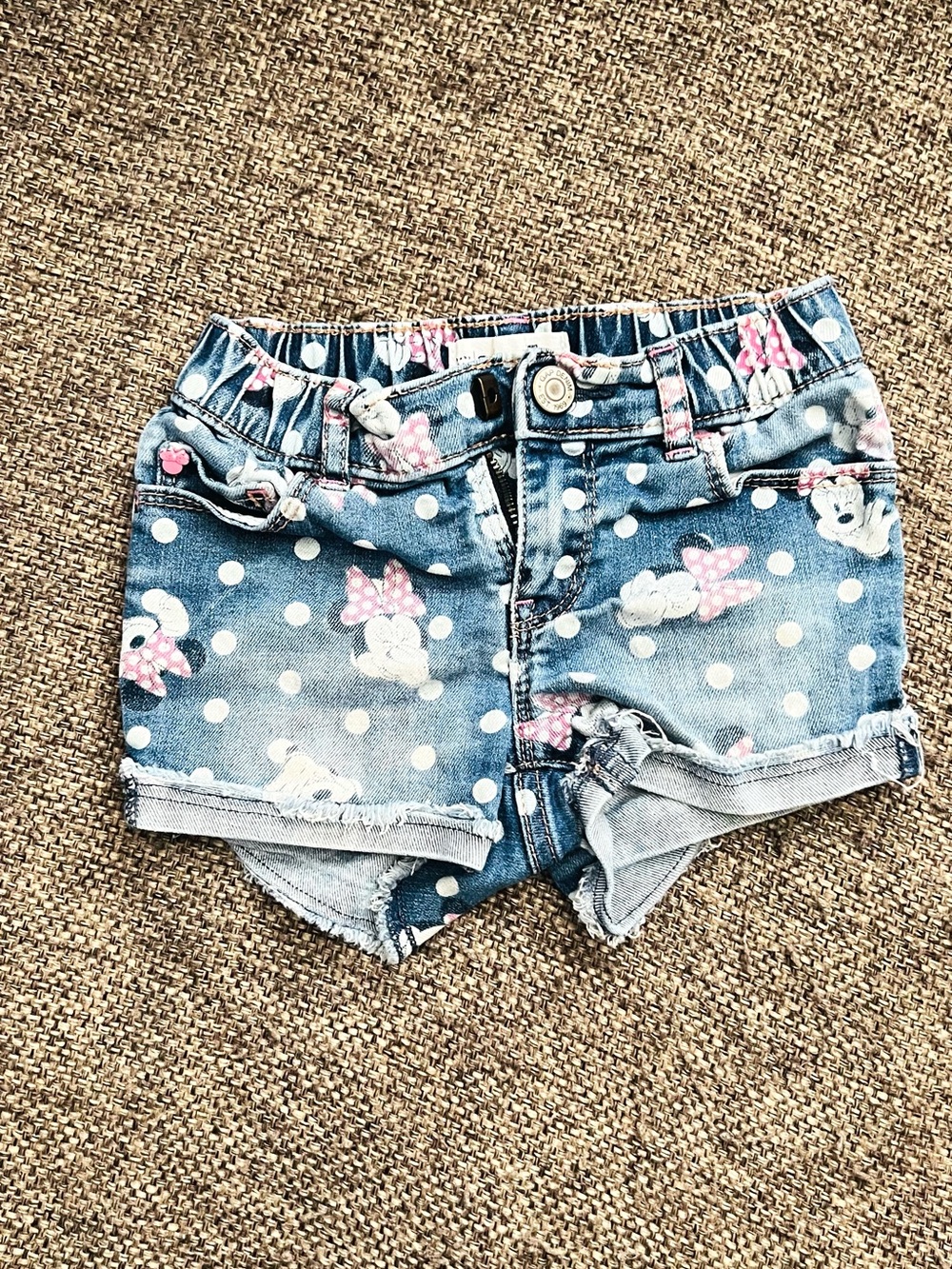 GAP Girls' Denim Minnie Polka Dot Shorts - Blue with Pink Accents